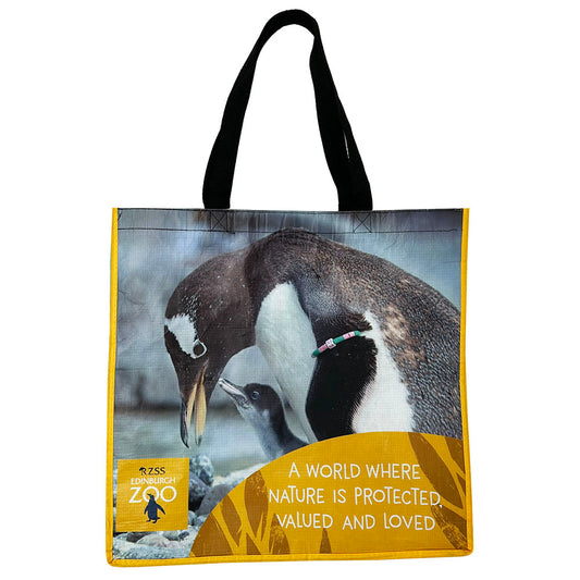 This large reusable bag from the RZSS is made from recycled materials and features our famous Highland Wildlife Park Polar Bear and Edinburgh Zoo Penguins. Bag dimensions: 40cm x 40cm x 15cm
