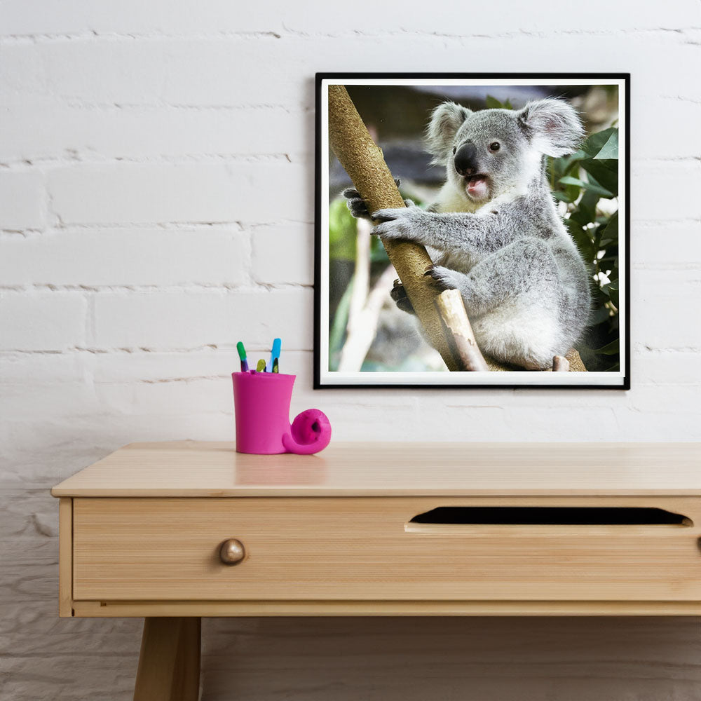 Koala Photo Print by Peter Beattie at RZSS Edinburgh Zoo.
Take a little bit of Edinburgh Zoo home with a beautiful print, photographed by Peter Beattie. This delightful image captures our Koala at home in their purpose built habitat.
Printed on photographic paper.
8x8 inches.