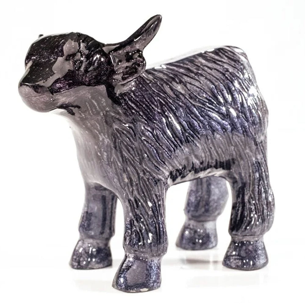 Brushed Black Highland Cow Figure AluminArk - 7.5cm