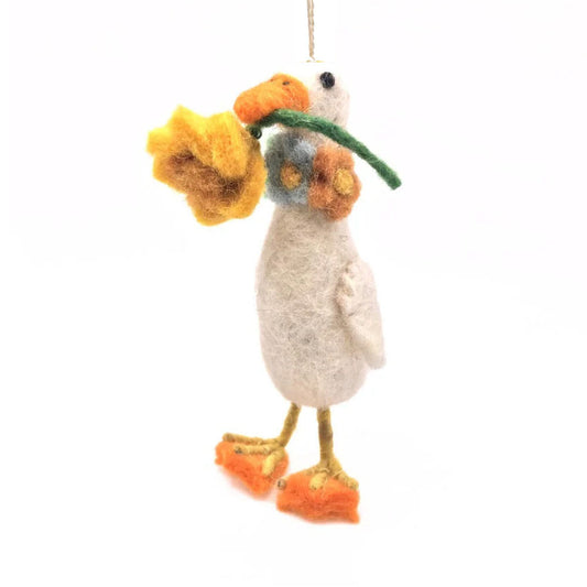 Felt Duck with Daffodil Hanging Decoration