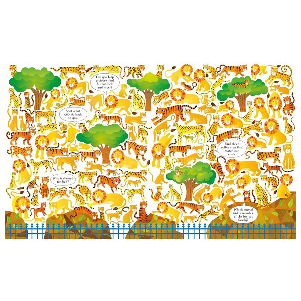 A vibrantly illustrated 300-piece jigsaw showing a busy zoo with all kinds of exciting animals, plus a picture puzzle book, presented together in a colourful sturdy box. Both are packed with things to spot and talk about: can you find a snowboarding penguin, a flamingo looking for its fishing net, and a little white mouse in every picture?
At The Zoo Book and Jigsaw