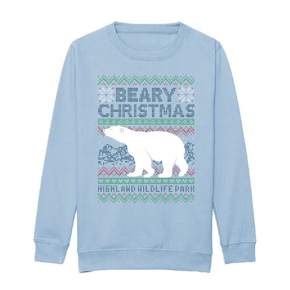 Highland Wildlife Park Polar Bear Christmas Jumper Sky Blue