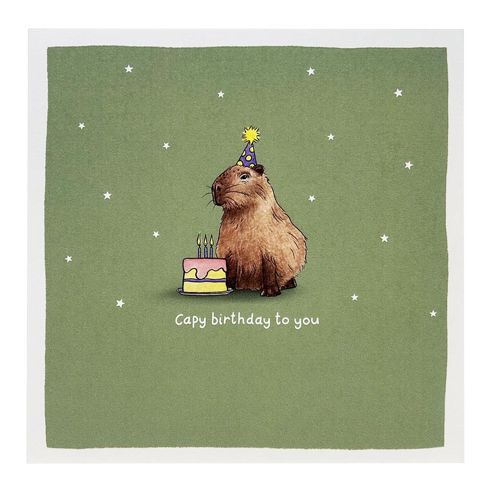 Capy Birthday card with super sweet Capybara illustration.
Designed and printed in the UK.
Made from recycled materials.
Blank inside.
15x15cm
