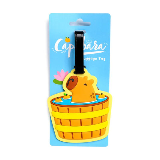 Have a capy holiday, with this fun Capybara Luggage Tag. 
Made from moulded PVC, this bright, 3D accessory is a must for your suitcase. Comes with a strap to attach and a clear backed window for you to add your details.
17 x 9.5cm including strap