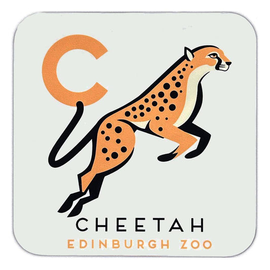 This Edinburgh Zoo Coaster in Solo Cheetah Design is a fun addition to your home or office. 
Edinburgh Zoo has come together with Hole In My Pocket to create a fun, retro range of cheetah themed products. Shop the collection here.
Illustrated by Allistair Burt, Hole In My Pocket
90 x 90mm