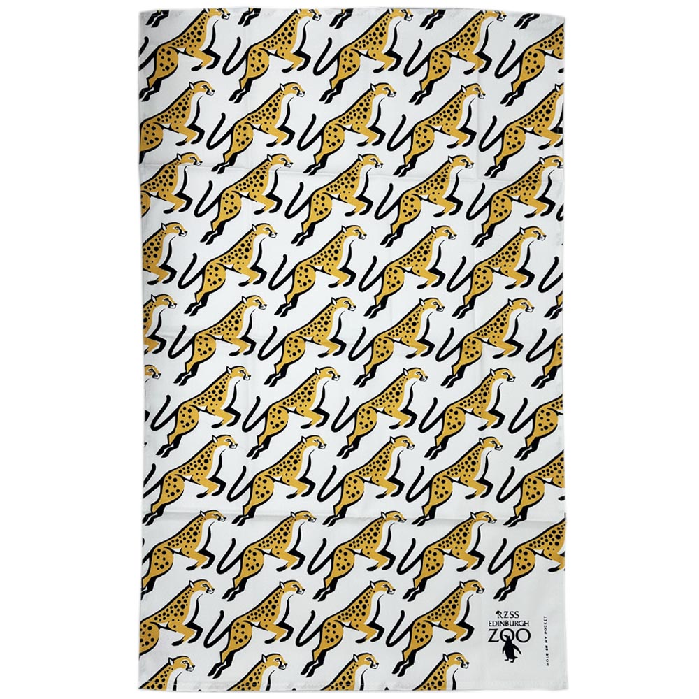 Add a little cheetah colour to your kitchen with this Edinburgh Zoo Cheetah tea towel. Made with 100% cotton, it's both functional and fun. Keep your kitchen cute and tidy with this unique tea towel.
Edinburgh Zoo has come together with Hole In My Pocket to create a fun, retro range of cheetah themed products. Shop the collection here.
Illustrated by Allistair Burt, Hole In My Pocket