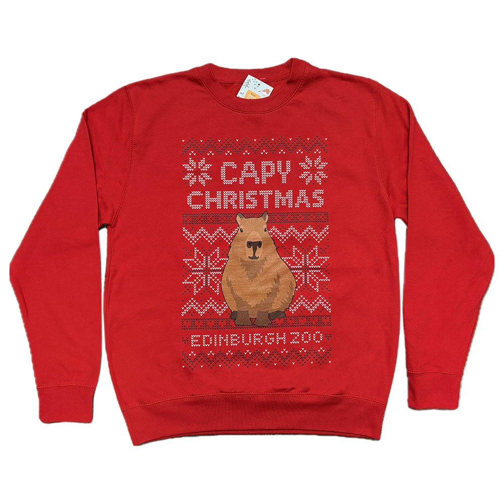 Childs Edinburgh Zoo Capy Christmas Jumper - Red