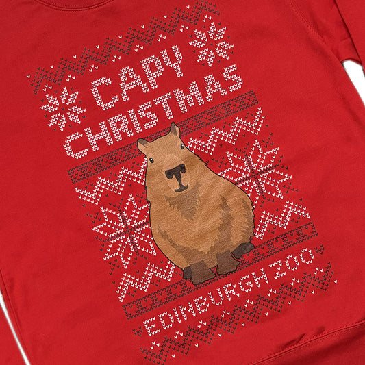 Childs Edinburgh Zoo Capy Christmas Jumper - Red