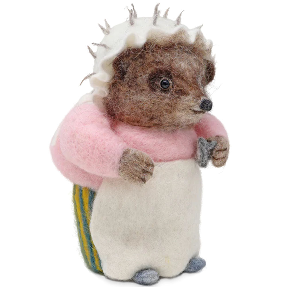 Needle felt yourself a dear Mrs. Tiggy-Winkle, caring for others as she willingly irons away in her white apron with her bristles escaping from her white hat and a smile under her button nose.
You will find great joy creating this sustainable 3D needle felting kit - designed by Crafty Kits. It's also a wonderful gift for any fan of Beatrix Potter!
Perfect for making yourself, or as a lovely boxed gift.
- Recommended for age 10+
- Approximately 8 hours of crafting enjoyment
- Designed and made in Sc