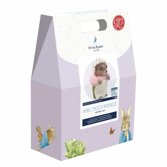 Needle felt yourself a dear Mrs. Tiggy-Winkle, caring for others as she willingly irons away in her white apron with her bristles escaping from her white hat and a smile under her button nose. 
You will find great joy creating this sustainable 3D needle felting kit - designed by Crafty Kits. It's also a wonderful gift for any fan of Beatrix Potter!
Perfect for making yourself, or as a lovely boxed gift.
- Recommended for age 10+
- Approximately 8 hours of crafting enjoyment
- Designed and made in Sc