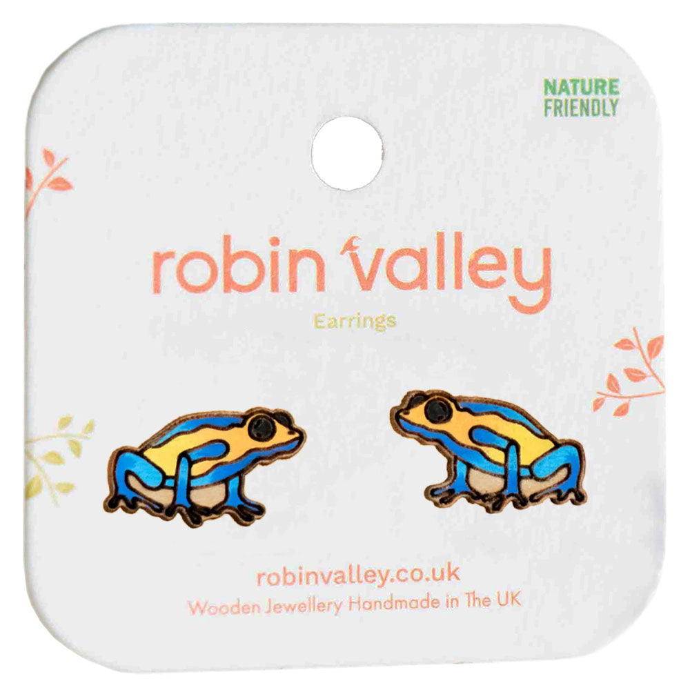 Poison Dart Frog Hand Painted Cherrywood Earrings