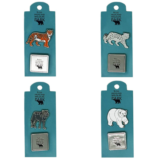 A range of high quality metal pin badges branded with the official Highland Wildlife Park logo. 
Dimensions: approx. 3 x 2.5cm.
Available in Polar Bear, Snow Leopard, Tiger & Wolf. 