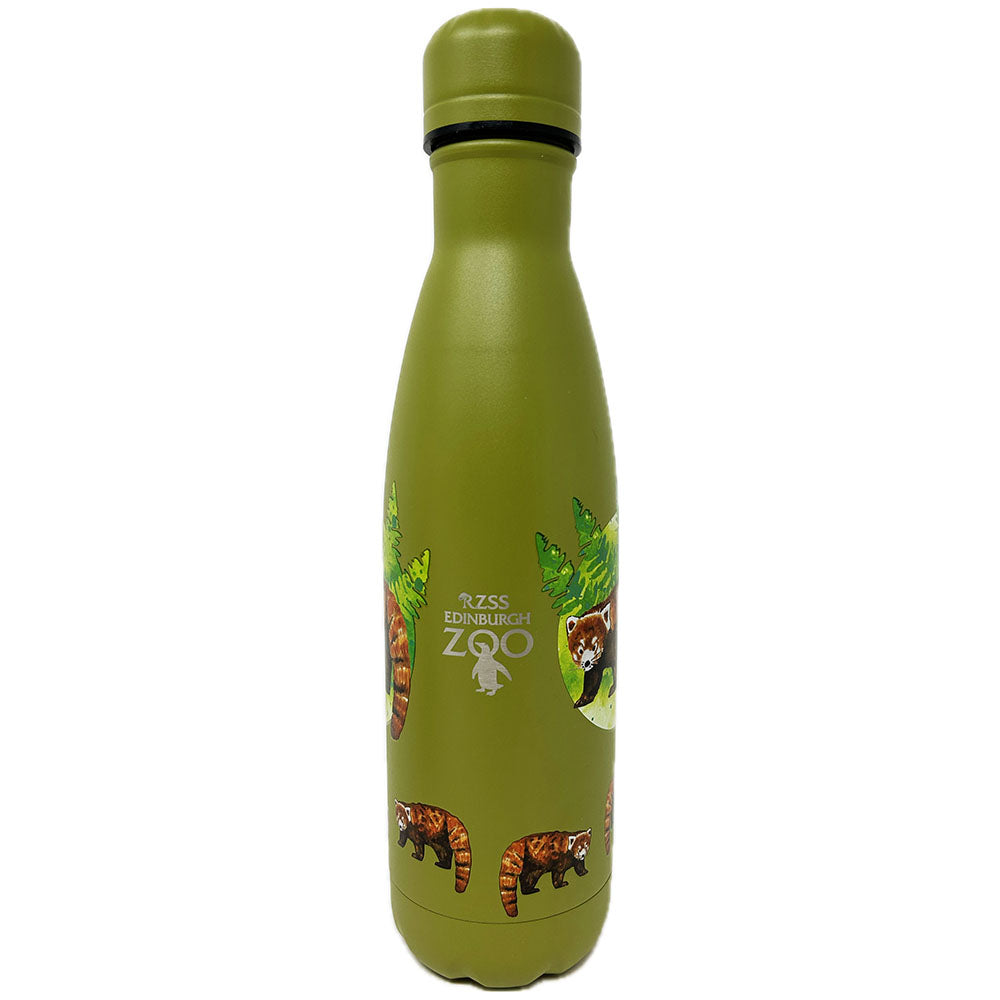 Stay Eco friendly with this recycled metal drinks bottle from Nature Vac featuring a sweet Red Panda design and our own Edinburgh Zoo Logo.
Double walled stainless steel vacuum insulated bottle will keep drinks hot for 12 hours or cool for 24 hours.
BPA Free, stainless steel.
500ml capacity 
Hand Wash