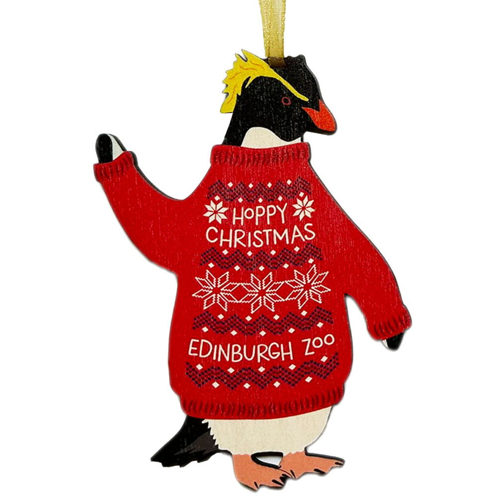 Have a little bit of Edinburgh Zoo at home this Christmas with our brand-new Edinburgh Zoo Rockhopper Penguin hanging decoration. Handmade from sustainably sourced wood in the UK.
Approx 9.5cm Height  