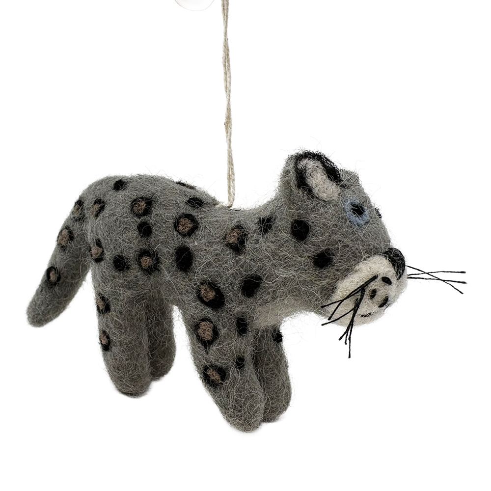 Felt snow leopard hanging decoration