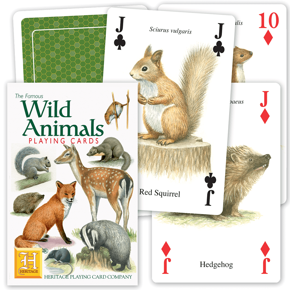 Beautifully illustrated playing cards from Heritage each depicting a species of our wild animals. Standard pack of 54 playing cards, each bears a colour painting by John Denaro with species and name.
13.46 x 6.1 x 2.54 cm