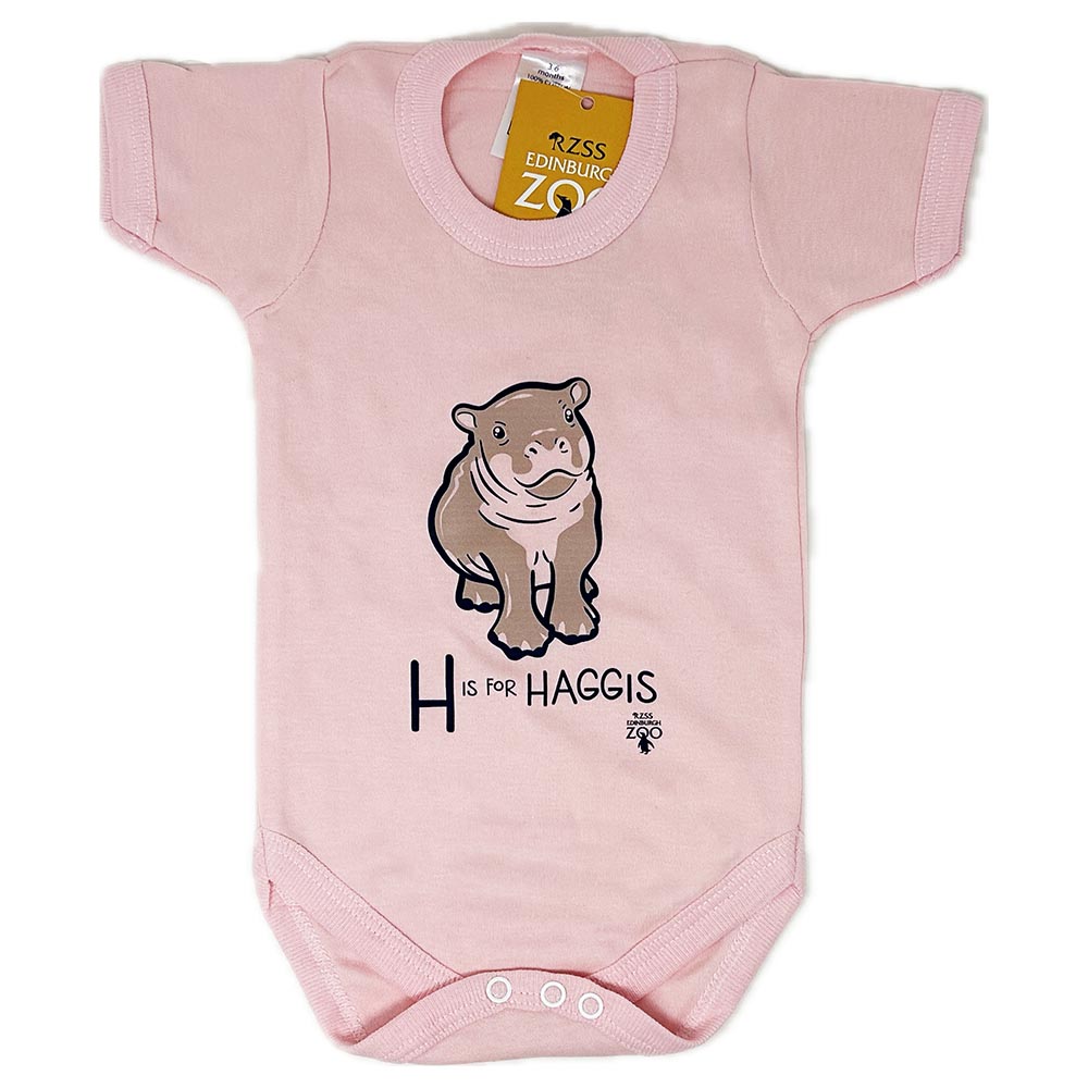 Have a little Hippo style with this Edinburgh Zoo H is for Haggis Babygrow in pink. Made from 100% cotton and featuring oor wee Haggis.
Available in ages 3-6 months, 6-12 months & 12-18 months.