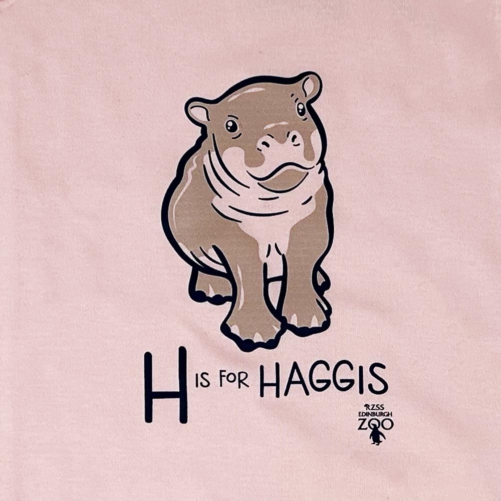Have a little Hippo style with this Edinburgh Zoo H is for Haggis Babygrow in pink. Made from 100% cotton and featuring oor wee Haggis.
Available in ages 3-6 months, 6-12 months & 12-18 months.