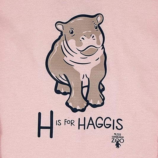 Have a little Hippo style with this Edinburgh Zoo H is for Haggis Baby Hoodie in white. Made from 100% cotton and featuring oor wee Haggis.
Available in ages 6-12 months, 12-18 months & 18-24 months