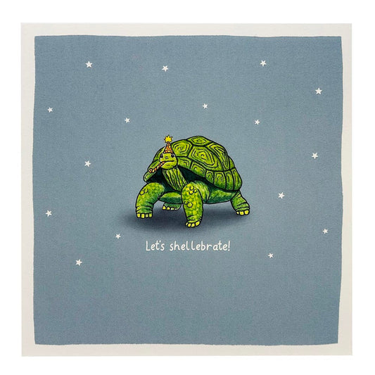Let's Shellebrate card with super sweet aldadra tortoise illustration.
Designed and printed in the UK.
Made from recycled materials.
Blank inside.
15x15cm