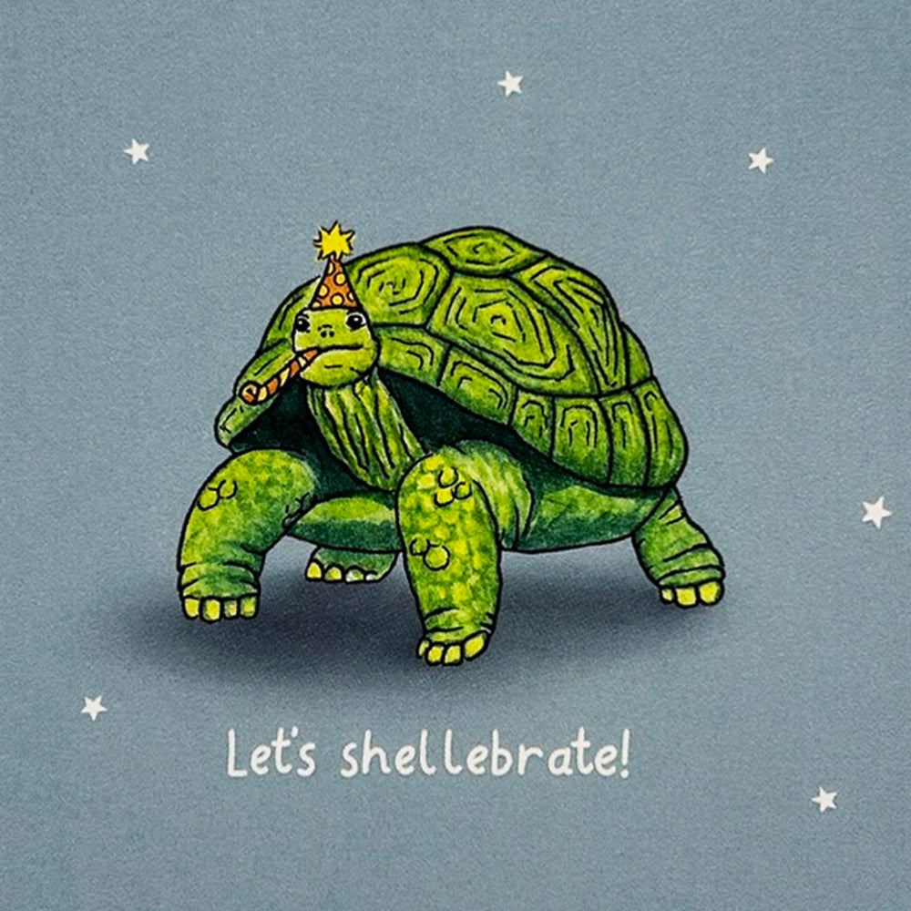 Let's Shellebrate card with super sweet aldadra tortoise illustration.
Designed and printed in the UK.
Made from recycled materials.
Blank inside.
15x15cm