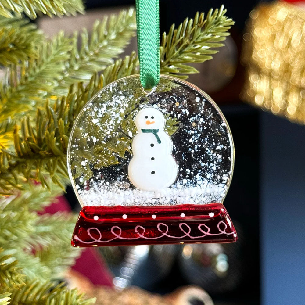 Snow globe fused glass hanging decoration
