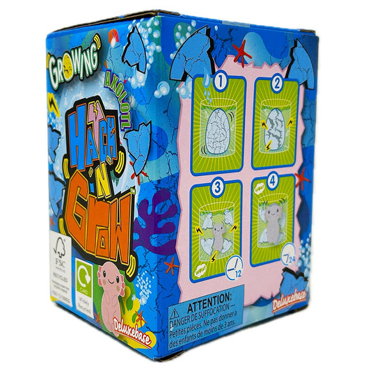 Watch your own axolotl egg hatch n' grow with this unique toy. Place the 6.5cm egg in water and wait. The egg will hatch after a few days and continue to grow for 14 days.