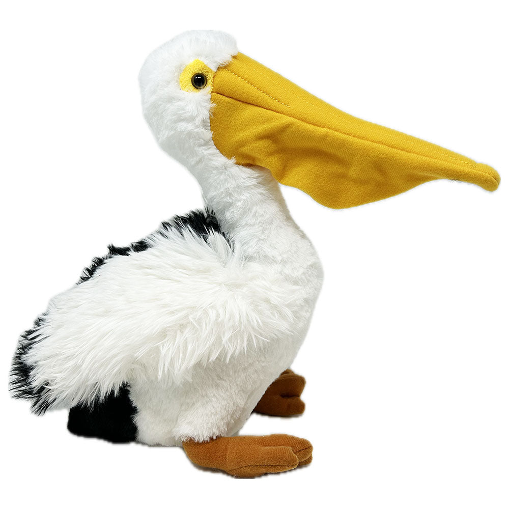 This Pelican soft toy has a luscious plush body, extra thick plush wings, felted legs and shiny safety eyes. This majestic bird looks super cute with realistic beak and feet.
Eco friendly made with recycled plastic bottles, extra fun for cuddles while staying environmentally friendly.
Pelicans are among the largest flying birds in the world. They are famous for their huge throat pouches, a pelican uses its pouch and its very long bill to scoop up fish to eat.
29cm tall
Suitable from birth.
Hand Wa