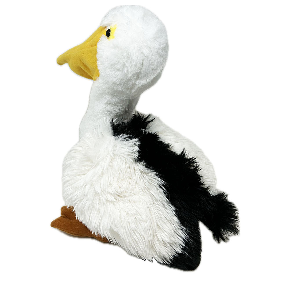 This Pelican soft toy has a luscious plush body, extra thick plush wings, felted legs and shiny safety eyes. This majestic bird looks super cute with realistic beak and feet.
Eco friendly made with recycled plastic bottles, extra fun for cuddles while staying environmentally friendly.
Pelicans are among the largest flying birds in the world. They are famous for their huge throat pouches, a pelican uses its pouch and its very long bill to scoop up fish to eat.
29cm tall
Suitable from birth.
Hand Wa