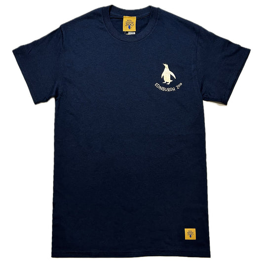 Make a splash with this stylish Edinburgh Zoo Penguin T-shirt! Made with 100% cotton, this navy tee is perfect for any animal-lover looking to add a dash of quirk to their wardrobe. Go wild and show your cool side with this adorable penguin print!