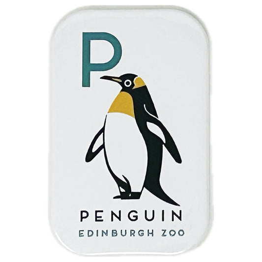 This Edinburgh Zoo P is for Penguin Magnet is a fun addition to your magnet collection. 
Edinburgh Zoo has come together with Hole In My Pocket to create a fun, retro range of penguin themed products. Shop the collection here.
Illustrated by Allistair Burt, Hole In My Pocket
70 x 45mm