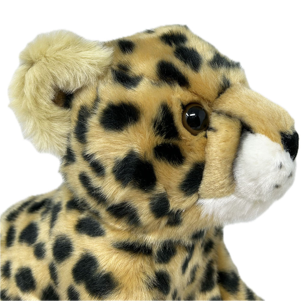 This Cheetah soft toy has a plush body, fluffy chin and extra fluffy ears. By purchasing this cheetah you will be supporting an education project in Indonesia through Plan International.
The toy stands approximately 18cm tall.
Wipe clean.