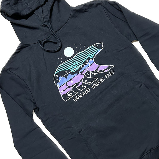 Rock a fashionable Polar Bear look with this bespoke black hooded sweatshirt in black, crafted with Highland Wildlife Park style and organic cotton for a comfy-cute fit!