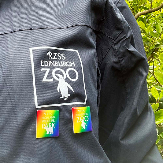 Join us in celebrating Pride with this rainbow pin from the Royal Zoological Society of Scotland, Highland Wildlife Park.
Made from aluminium and backed with a butterfly closure, 25mm x 25mm.