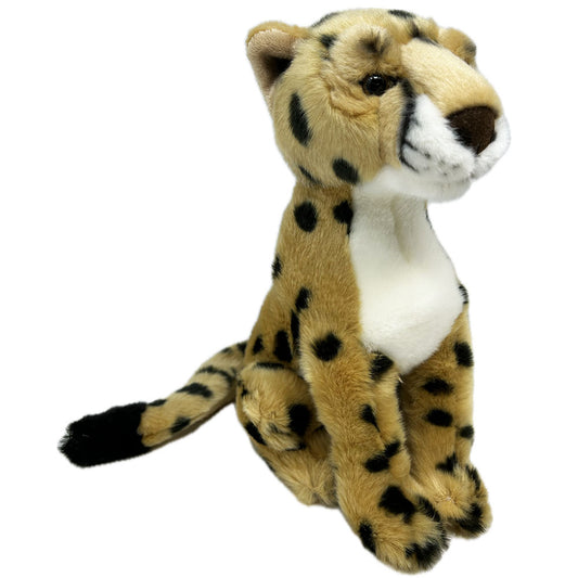 This cheetah soft toy has a luscious plush body in cheetah print with soft nose and shiny eyes.
Eco friendly stuffing made with recycled plastic bottles, extra fun for cuddles while staying environmentally friendly.
Cheetahs are the FASTEST land animals in the world over short distances and can reach speeds of up to 75mph. They can reach 60mph in just three seconds!
28cm tall
Hand Wash