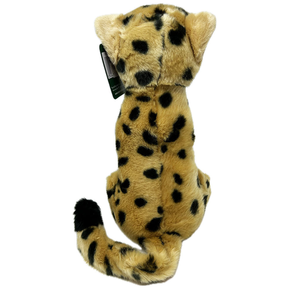 This cheetah soft toy has a luscious plush body in cheetah print with soft nose and shiny eyes.
Eco friendly stuffing made with recycled plastic bottles, extra fun for cuddles while staying environmentally friendly.
Cheetahs are the FASTEST land animals in the world over short distances and can reach speeds of up to 75mph. They can reach 60mph in just three seconds!
28cm tall
Hand Wash
