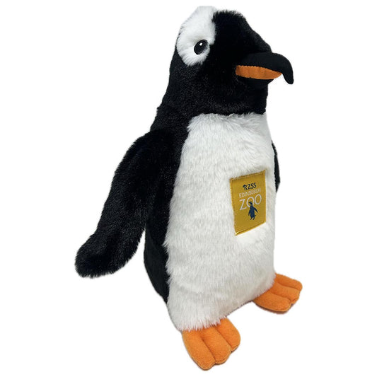 Waddle this way with our Edinburgh Zoo Gentoo Penguin embroidered with our famous Edinburgh Zoo logo. This perfectly cuddly pall is made from 100% recycled materials and sports embroidered eyes and a fabulously expressive beak.
Keep up with our penguins on the Penguin Cam here.
25cm