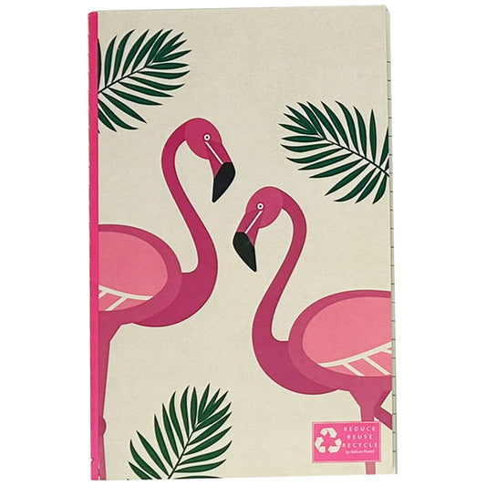 Colourful notebook with pages made from recycled paper, collect all 7 designs! Dimensions: 13cm x 20cm Available in penguin, flamingo and wildlife designs. Price shown is per notebook.