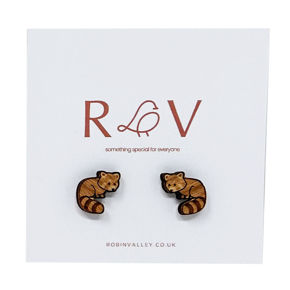Little Red Panda Cherrywood Earrings