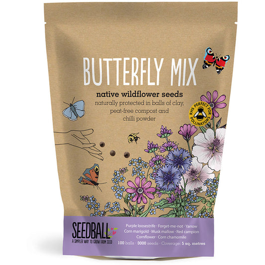 Each grab bag of Butterfly Mix contains 100 seed balls, enough to cover 5 square metres in a garden bed or 15-25 medium sized pots (leave at least 10cm between each ball). Best scattered in Spring or Autumn.