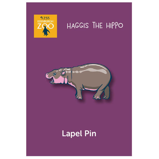 Get your hooves on this RZSS Standing Haggis the Hippo Pin Badge.
4cm x 2.5cm in size with safety stud back release.