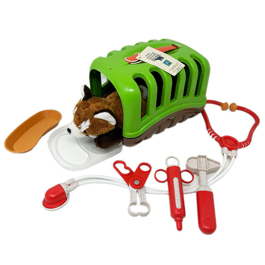 Every young animal lover will love looking after their very own Red Panda with this Red Panda Vet Set. Branded with our very own RZSS Logo.
The set contains vet tools, an animal carrier and a cuddly Red Panda soft toy. 
Carrier Size: 20x14x15cm. Soft Toy Size: 15cm Approx. 