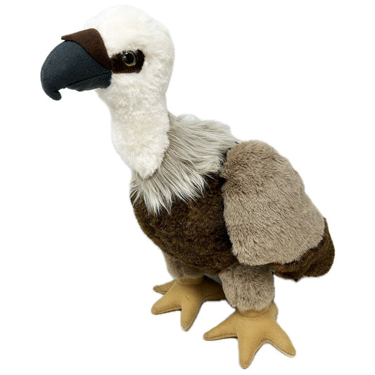 This Vulture soft toy has a luscious plush body, extra thick plush hackle, felted feet and shiny safety eyes. This infamous bird looks super cute with realistic beak and feet.
Eco friendly made with recycled plastic bottles, extra fun for cuddles while staying environmentally friendly.
Vultures often get a bad reputation but they are not bad. Like every creature, they play an important role in our eco system. Some people think of them as natures cleaners.
35cm tall
Suitable from birth.
Hand Wash
