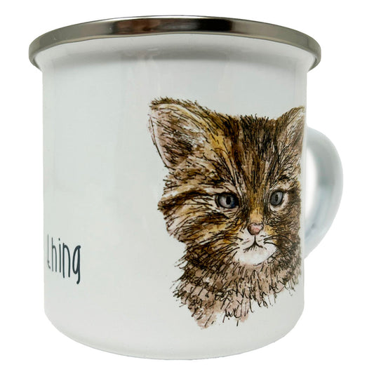 Sip your favorite hot or cold beverage in style with this gorgeous Kitten Enamel Mug by Catherine Redgate. Featuring a delightful tin/enamel mug with a Highland Wildlife Park Kitten, this cup is perfect for adding an adorable touch to your home.  Pawsitively purr-fect!  Hand Wash Only