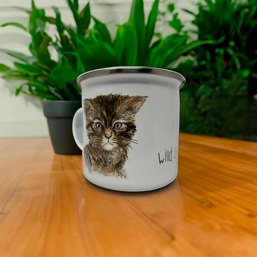 Wildcat Kitten Enamel Mug by Catherine Redgate