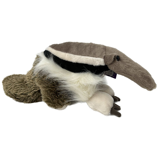 This anteater soft toy by Ravensden is soft and very huggable. The toy has a full plush body, a thick tail and hard eyes. Eco friendly stuffing, made with recycled plastic bottles
