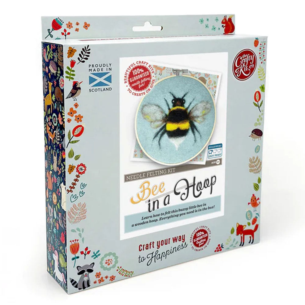 Create a beautiful needle felted picture with this lovely "Bee in a Hoop" needle felting kit from The Crafty Kit Company. The kit contains everything needed to complete a 2D felted picture - just like 'painting with wool'!  Clear photographic instructions guide you every step of the way.