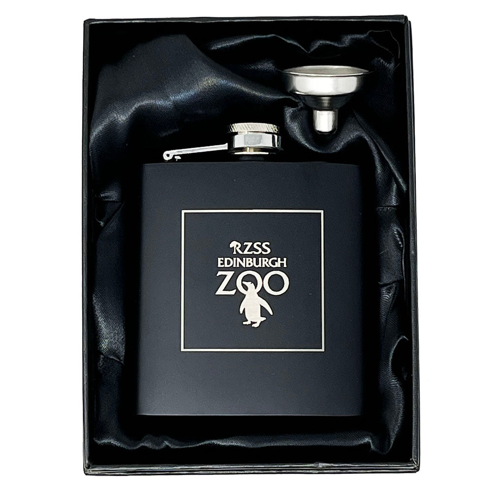 Edinburgh Zoo 6oz Black Hip Flask Logo