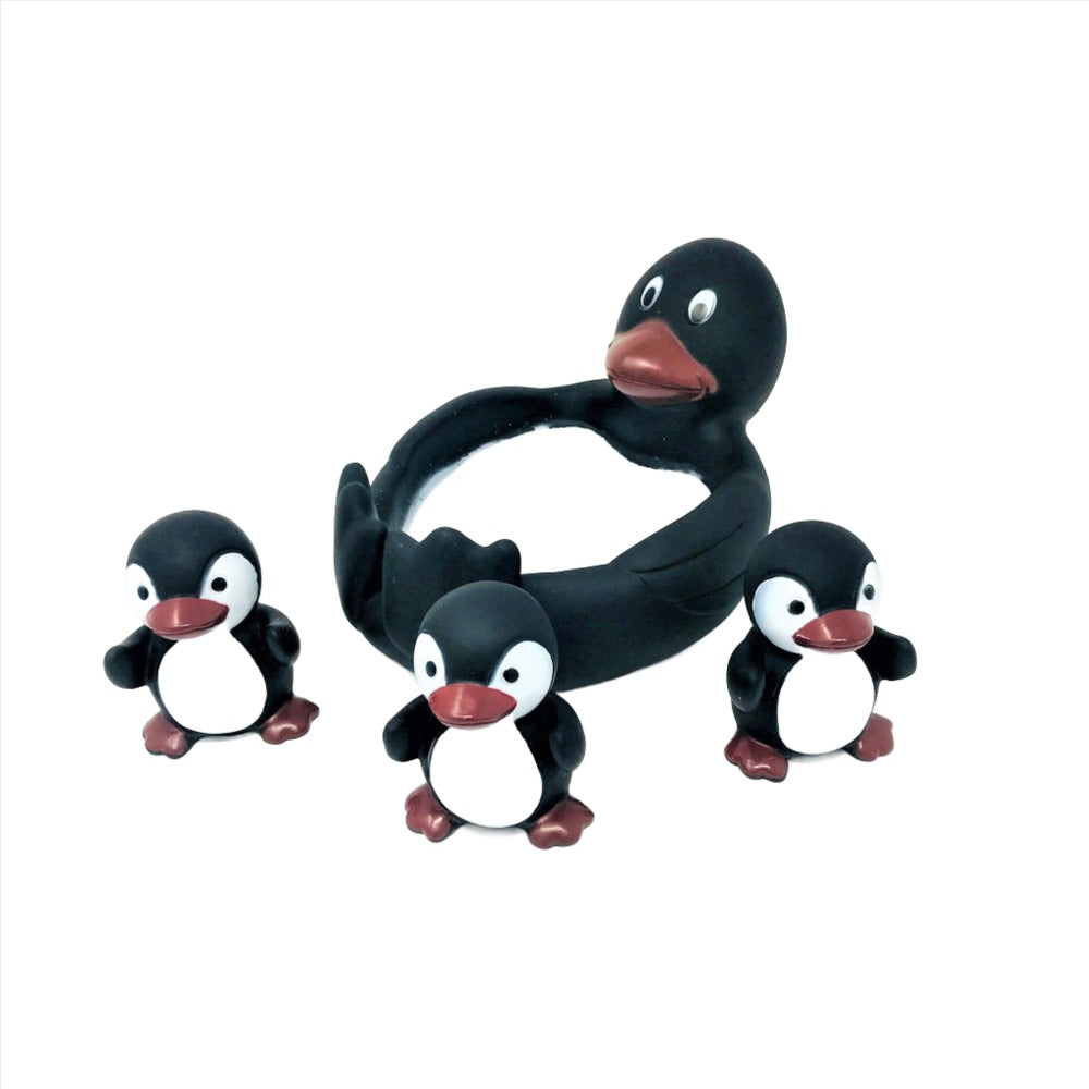 This penguin family bath toy set is a great gift to ensure a fun bath time! Comes complete with large penguin and three small. Dimension: 20cm length.