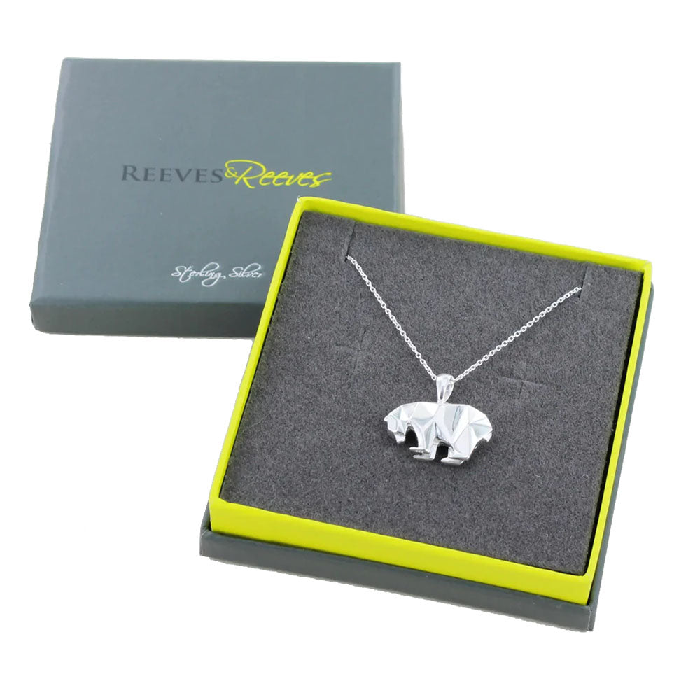 This Sterling Silver Origami Polar Bear Necklace from Reeves & Reeves is stunning. Crafted from fine sterling silver with a beautiful weight to it, the polar bear is lovely and tactile and its high shine finish reflects the light as you move. The polar bear is crafted in an origami style, which is just a little different and perfect for catching the attention of those who set eyes on it. The polar bear sits on a sterling silver chain which is adjustable from 16 to 18 inches, making it the perfect gift.